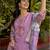 Floral embroidered silk blend round neck kurta trouser & dupatta set