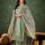 Floral embroidered silk blend round neck kurta trouser & dupatta set