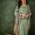 Floral embroidered silk blend round neck kurta trouser & dupatta set
