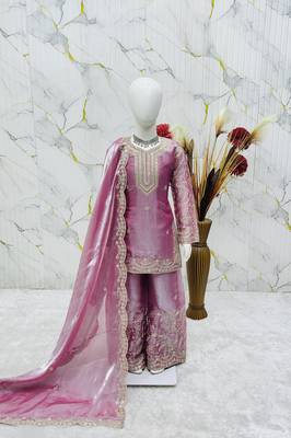 light pink embroidered silk girls sharara set 5