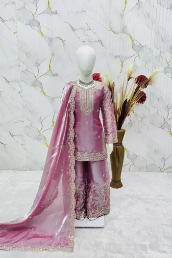 light pink embroidered silk girls sharara set