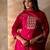Floral embroidered silk blend round neck kurta trouser & dupatta set