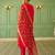 Floral embroidered silk blend v neck kurta trouser & dupatta set