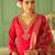 Floral embroidered silk blend v neck kurta trouser & dupatta set