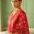 Floral embroidered silk blend v neck kurta trouser & dupatta set
