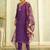 Floral embroidered silk blend v neck kurta trouser & dupatta set