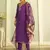 Floral embroidered silk blend blend v neck kurta trouser & dupatta set