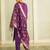 Floral embroidered silk blend v neck kurta trouser & dupatta set