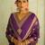 Floral embroidered silk blend v neck kurta trouser & dupatta set