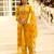 Floral embroidered silk blend round neck kurta trouser & dupatta set
