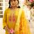 Floral embroidered silk blend round neck kurta trouser & dupatta set