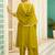 Floral embroidered silk blend round neck kurta trouser & dupatta set