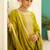 Floral embroidered silk blend round neck kurta trouser & dupatta set