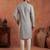 Mens blue silk blend solid embroidered kurta