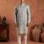 Mens blue silk blend solid embroidered kurta