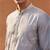 Mens blue silk blend solid embroidered kurta
