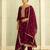 Floral embroidered silk blend round neck kurta trouser & dupatta set