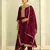 Floral embroidered silk blend blend round neck kurta trouser & dupatta set