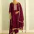 Floral embroidered silk blend round neck kurta trouser & dupatta set