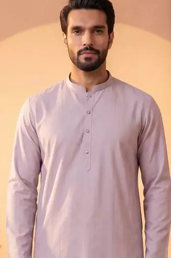 Mens lavender silk blend solid solid kurta