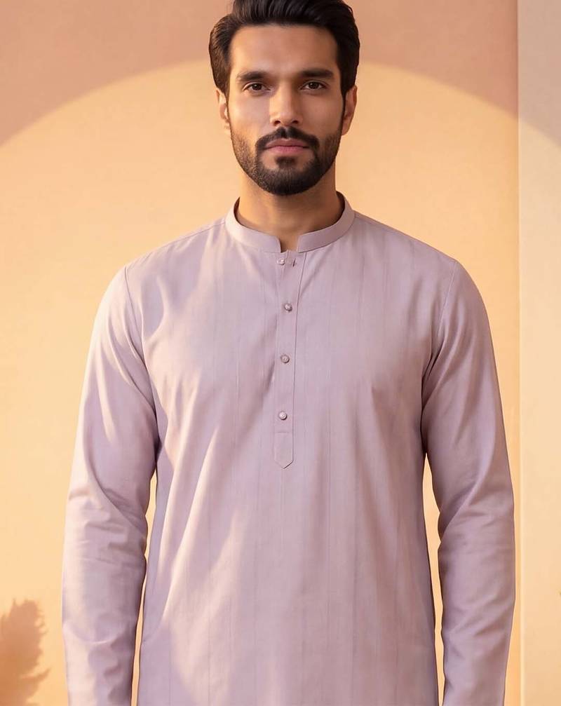 Mens lavender silk blend solid solid kurta
