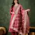 Floral embroidered viscose rayon round neck kurta trouser & dupatta set