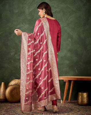 Floral embroidered viscose rayon round neck kurta trouser & dupatta set 2