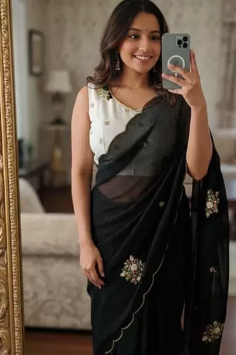 Black Color  handwork Georgette Saree