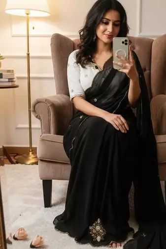 Black Color  handwork Georgette Saree