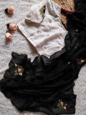 Black Color  handwork Georgette Saree 3