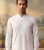 Mens white silk blend solid solid kurta