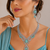 Rhodium finish light turquoise diamond necklace set