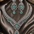 Rhodium finish light turquoise diamond necklace set