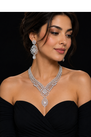 White Rhodium Finish Diamond Necklace Set 1