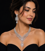 White Rhodium Finish Diamond Necklace Set
