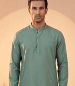 Mens green silk blend solid solid kurta
