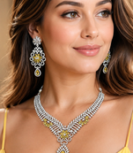 Rhodium Finish Electric Yellow Honey Diamond Necklace Set