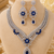 Rhodium Finish Electric Royal Blue Diamond Necklace Set