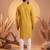 Mens yellow silk blend solid solid kurta