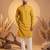 Mens yellow silk blend solid solid kurta