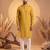 Mens yellow silk blend solid solid kurta