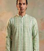Mens multi silk blend abstract printed kurta
