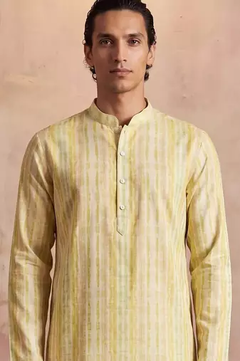 Mens multi silk blend abstract printed kurta
