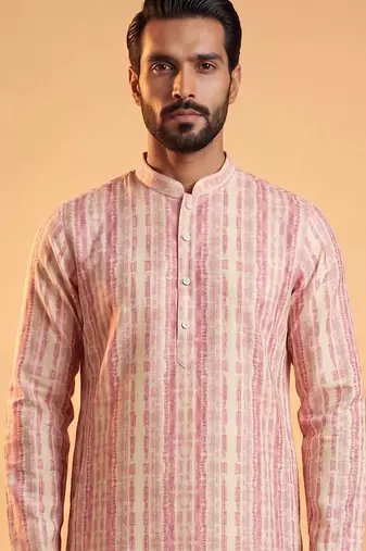 Mens multi silk blend abstract printed kurta
