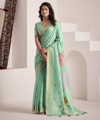 SKY BLUE soft linen saree with rich jacquard pallu 1