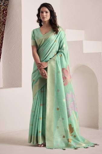 SKY BLUE soft linen saree with rich jacquard pallu