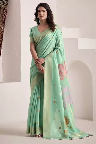 SKY BLUE soft linen saree with rich jacquard pallu