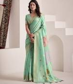 SKY BLUE soft linen saree with rich jacquard pallu