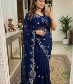 Blue Color Embroidery work Georgette Saree