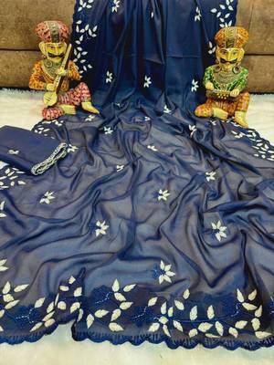Blue Color Embroidery work Georgette Saree 2